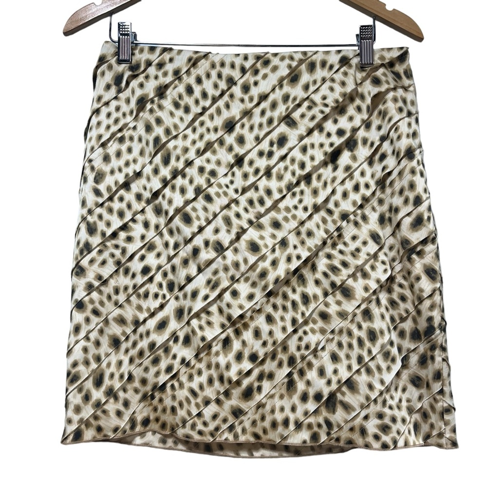 Ann Taylor Leopard Print Pleated Mini Skirt Tan Brown Animal Pattern Size #497